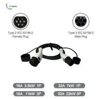 FITMPH Type 2 à Type 2 EV Câble, 22kW 32A 3 Phase, Mode 3 IEC62196-2 EV Câble de charge pour EV & PHEV 1
